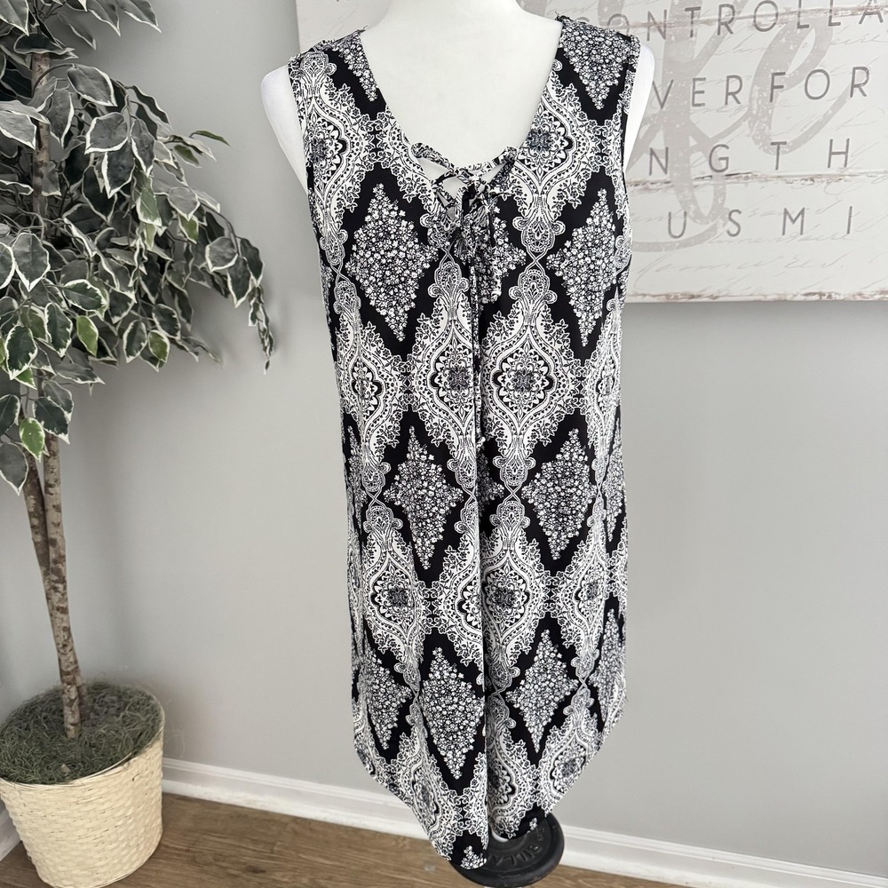 Pacific Beach Dress Womens Large Black Floral Stretch Jersey Midi Sundress Beach